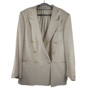 Steve Gordon Double Breasted 100% Pure Silk Cream Men's Suit Coat 46L